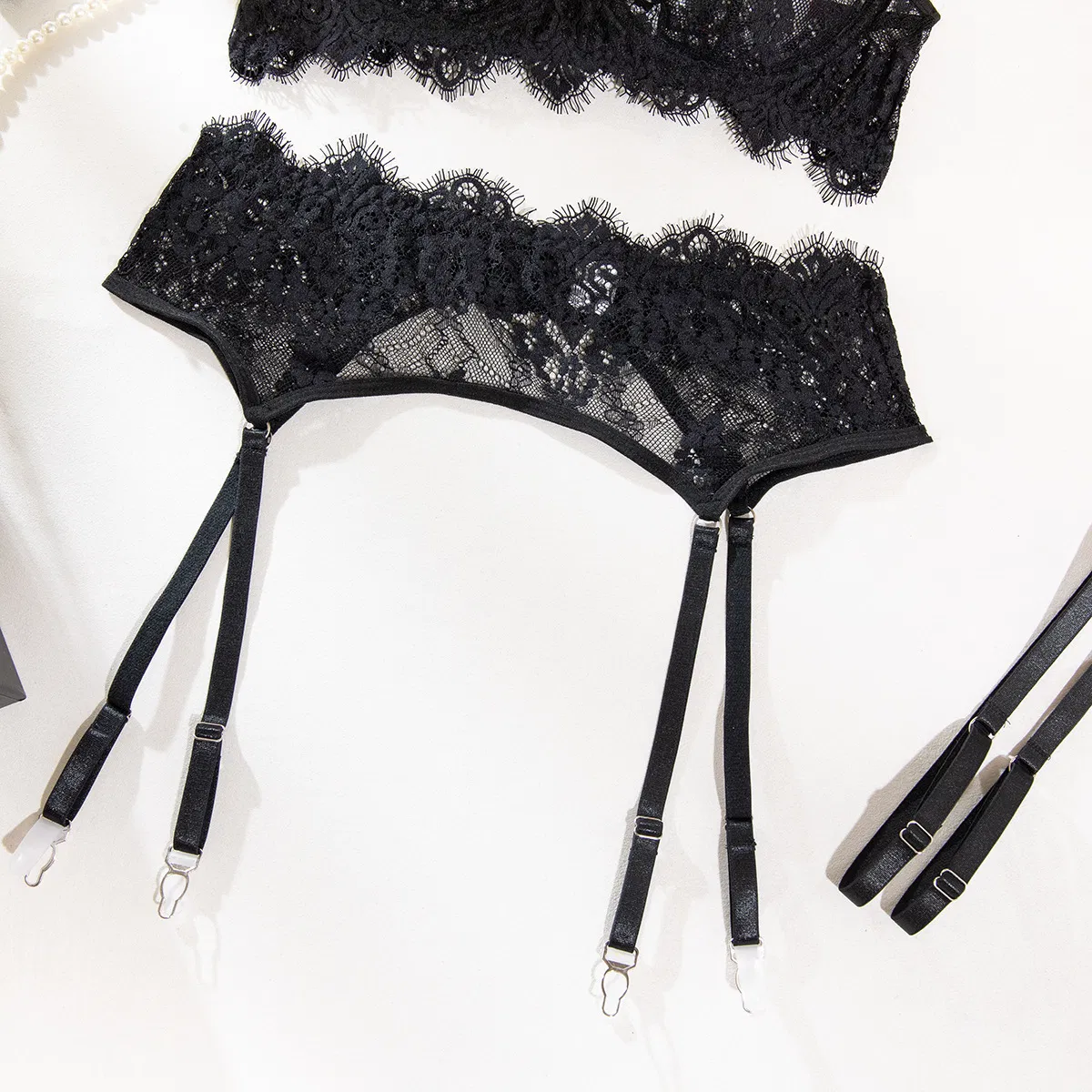 Wholesale Eyelash Lace Woman Bra Set Sexy Ultra Thin Perspective Lingerie
