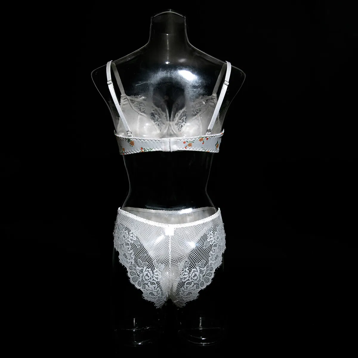Wholesale Sheer Embroidered Lace Thin Bra Set Sexy Flower Print Woman 2PCS Lingerie