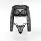 Sexy Long Sleeve Fishnet Mesh Woman Underwear Set Hot See-Through Solid Color Lingerie