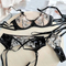 Erotic See-Through Embroidered Lace Leather Bra and Thong Set Women's Sexy Lingerie