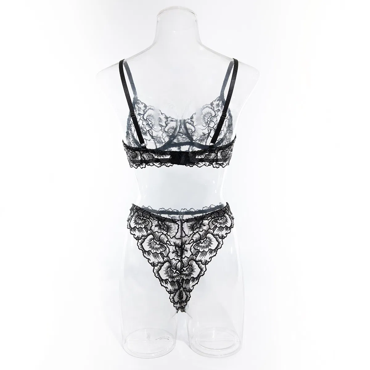 Wholesale Luxury Embroidered See-Through Underwear Set Sexy V-Neck Push up Lingerie