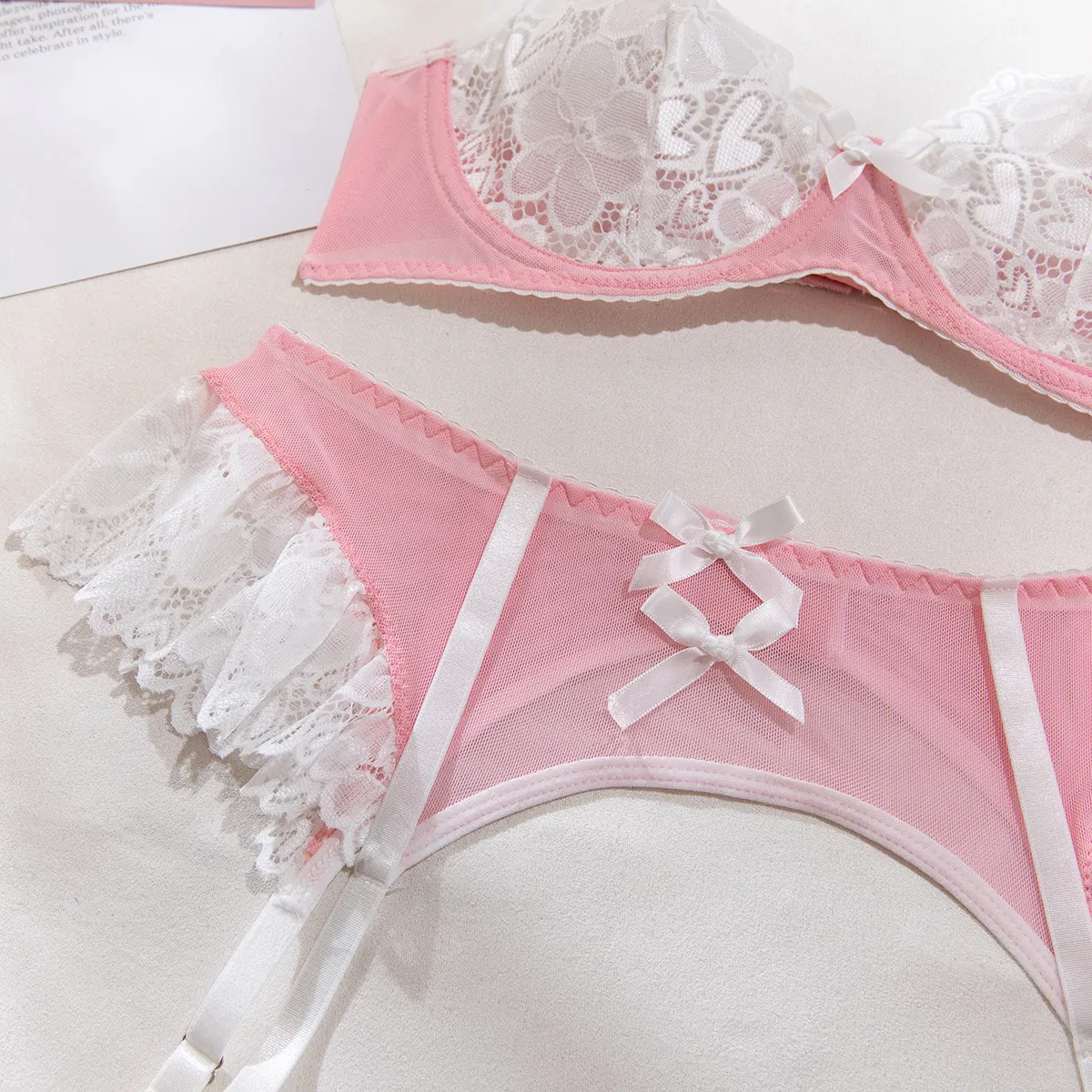 New Transparent Women Bra and Panty Set Sexy Embroidered Lace Mesh Patchwork Lingerie
