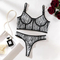 Sexy Fish Bone Contrast Zebra Woman Bra and Thong Set Hot Selling See-Through Mesh Lingerie