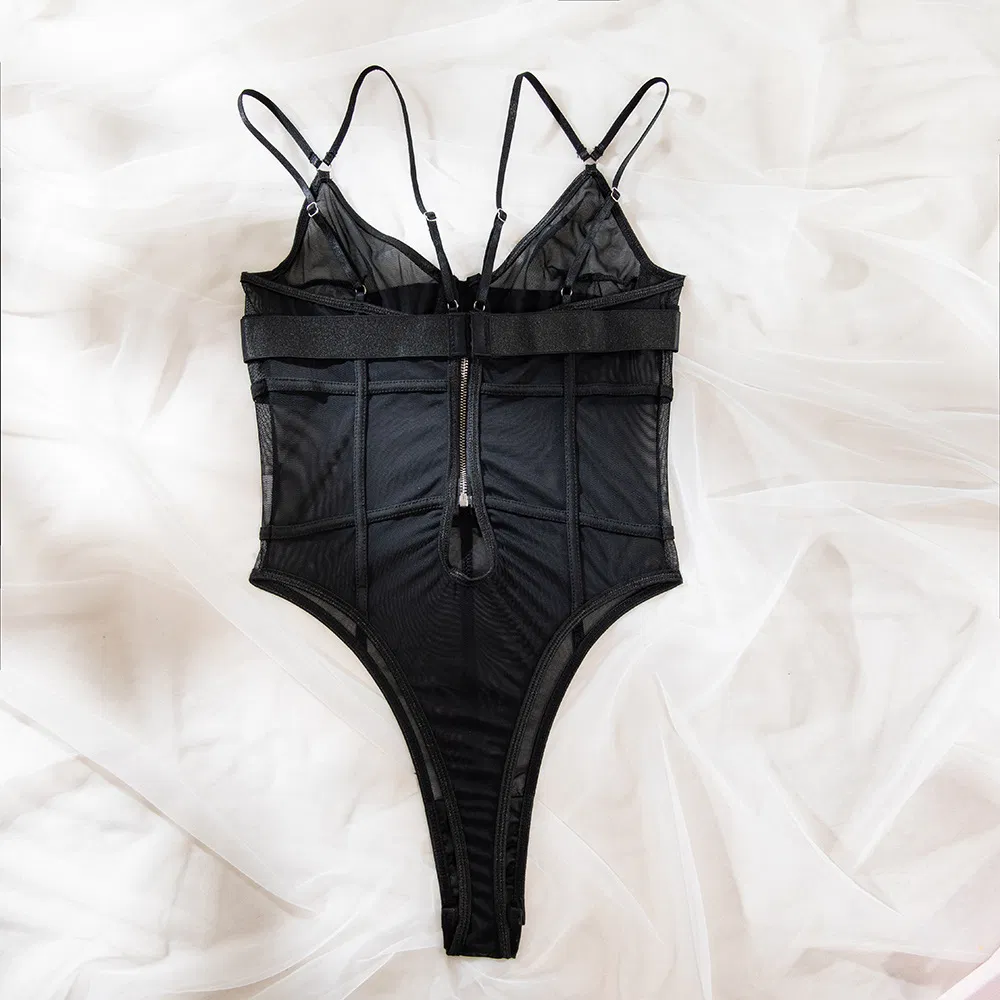 Wholesale See-Through Mesh Underwear for Woman Sexy Solid Color One-Piece Lingerie