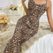Sexy V-Neck Leopard Print Cross Strap Dresses Nightdress Wholesale Long Sleepwear Nightwear
