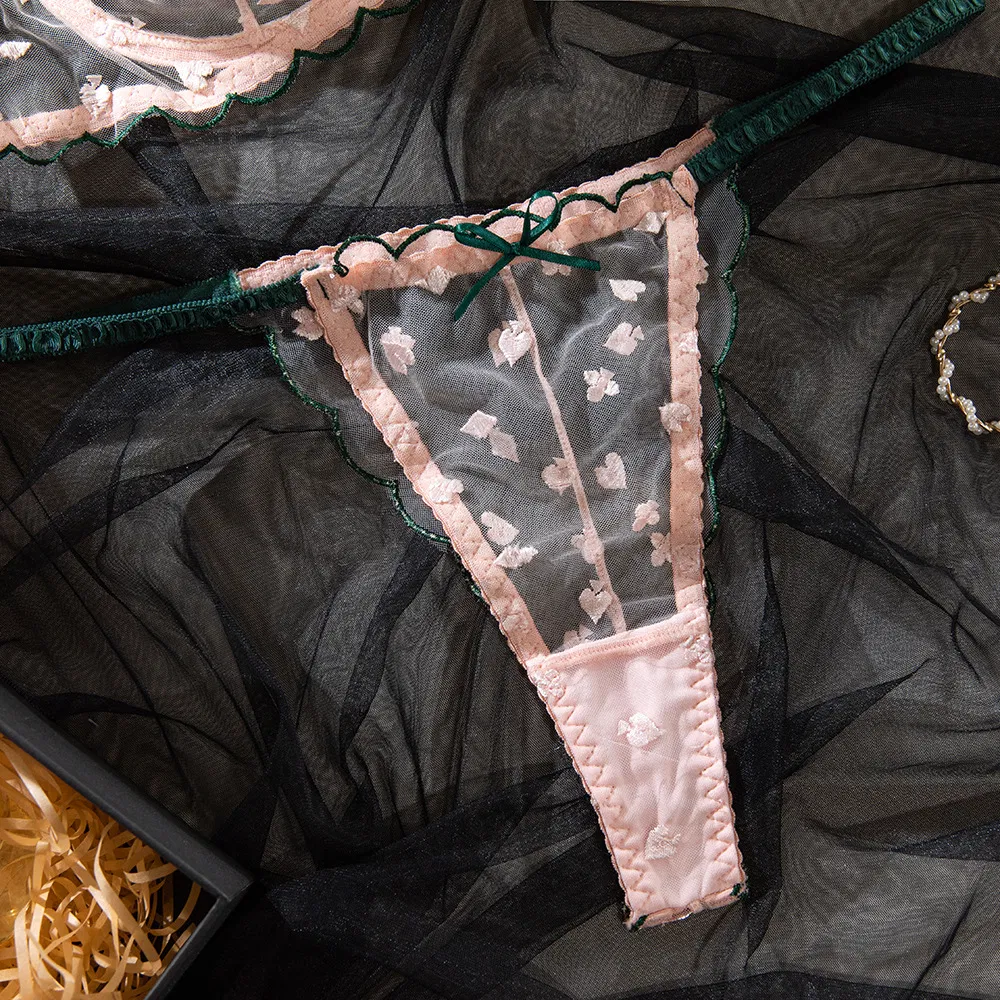 Wholesale Contrast Color Thin Woman Bra Set Sexy Transparent Mesh Thin Woman Lingerie