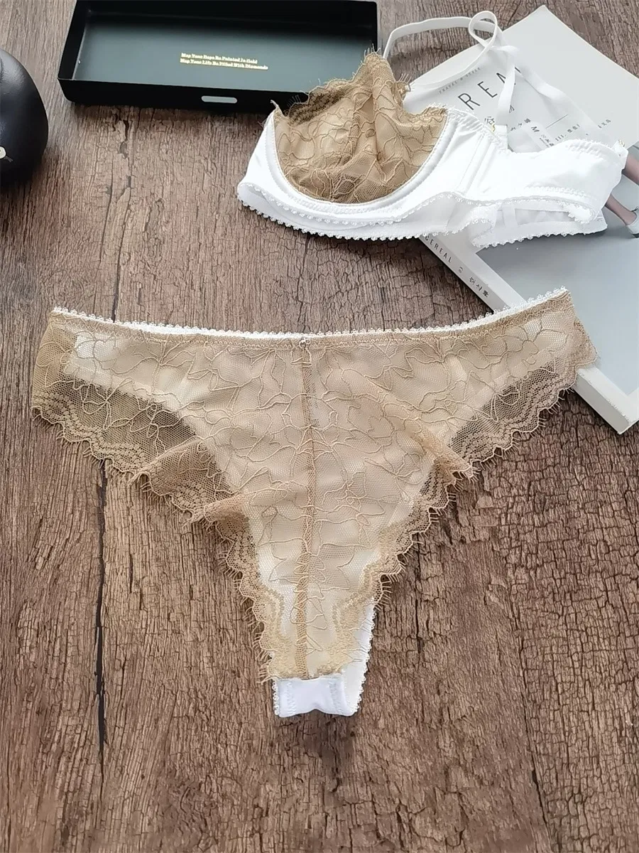 Wholesale French Style Embroidery Lace Trim Sexy Breathable Gathered Backless Ultra-Thin for Women Bra Set Underwear Lingerie