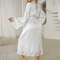 Wholesale Luxury Satin Long-Sleeved Women Sleepwear Nightwear Sexy V-Neck Lace Bath Robe