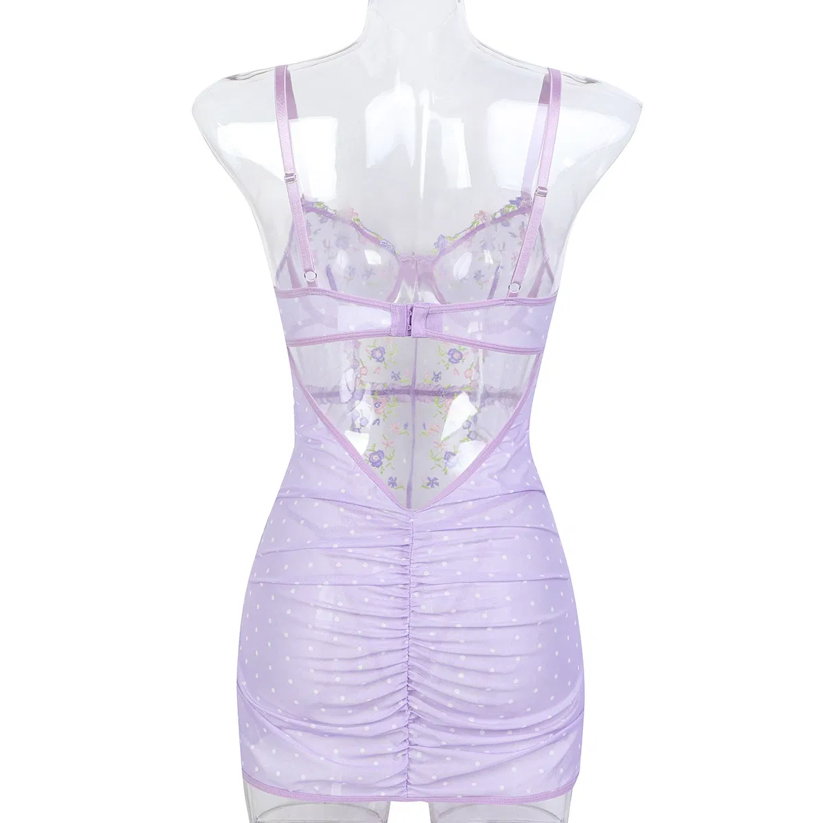 Sexy Embroidered Floral Suspender Bra and Panty Sets Wholesale See-Through Mesh Lingerie
