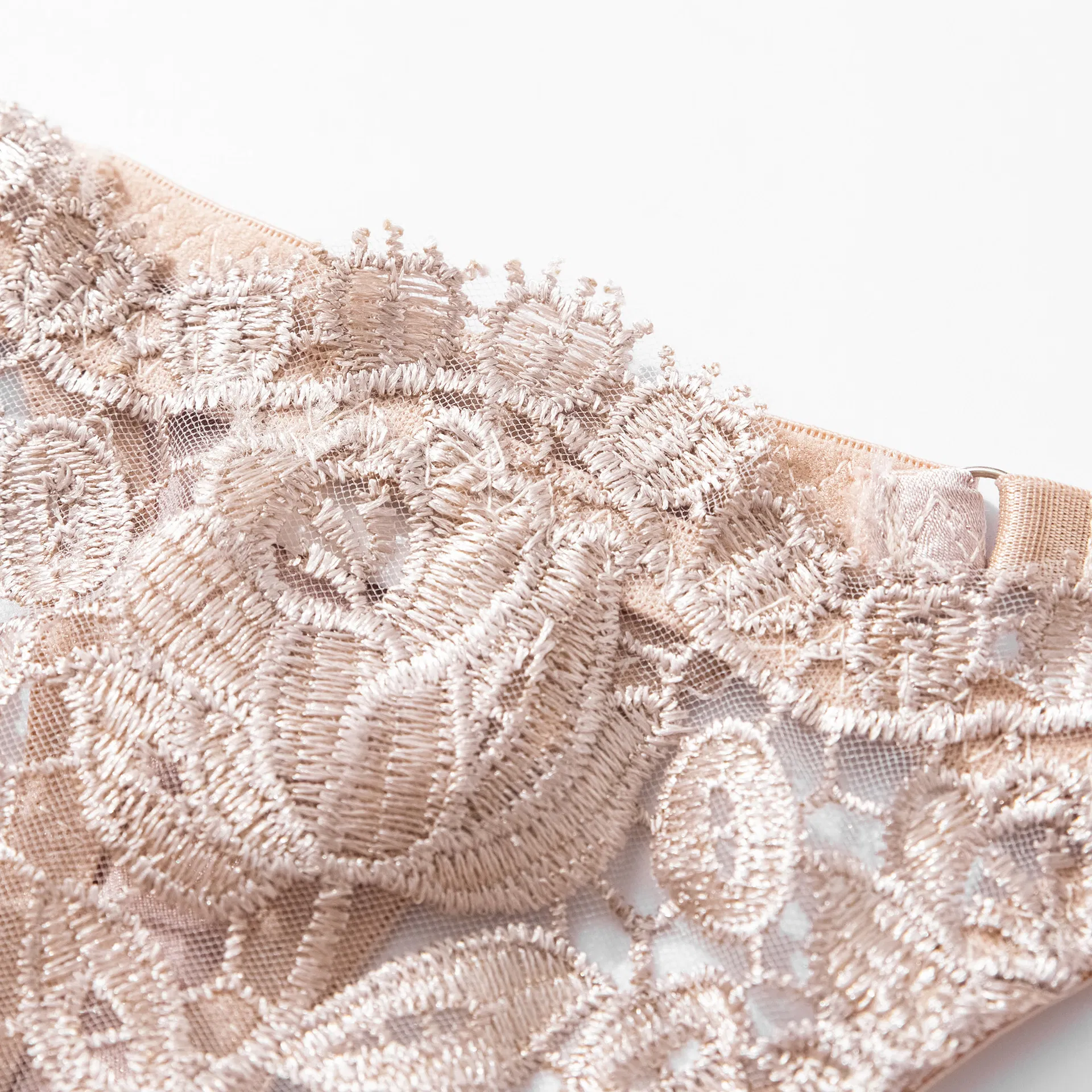 Wholesale Apricot Bandage See-Through Underwear Set for Woman Sexy Flower Embroidery Lingerie
