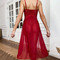 Sexy See Through Mesh Long Lingerie Women Sleepwear Hot V-Neck Embroidered Lace Nightwear