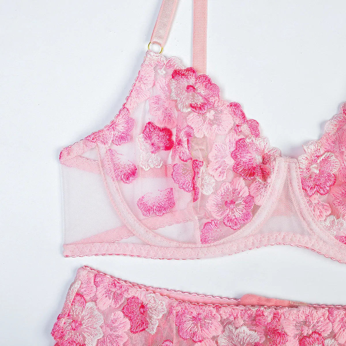 Wholesale Ultra-Thin Flower Embroidery Lace Underwear Set Sexy See-Through Mesh Woman Lingerie