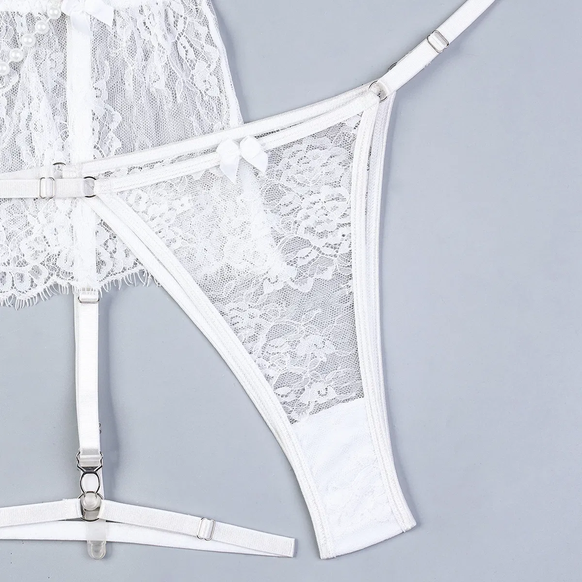 New Design Embroidery Lace Bra Set Sexy Perspective Pearl Skirt Woman Lingerie