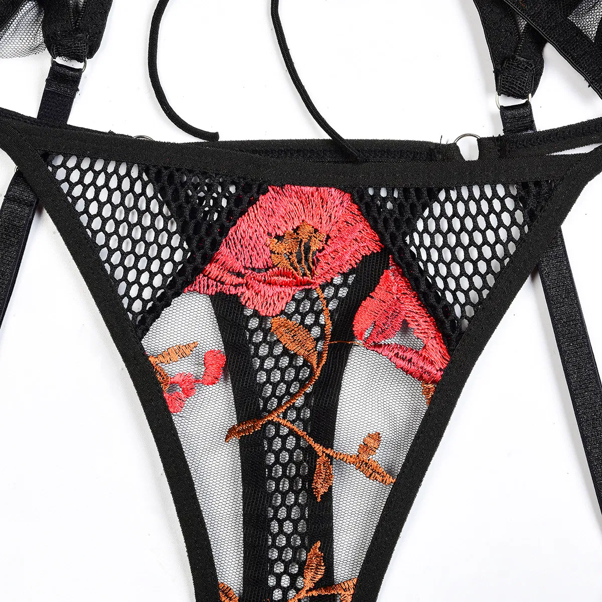 Sexy Flower Embroidery Contrast Color Underwear Set for Woman Wholesale Transparent Mesh Lingerie