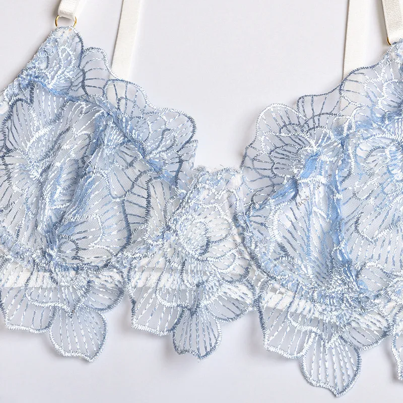 Wholesale Flower Embroidery See-Through Underwear Set Sexy Ultra-Thin Woman Lingerie