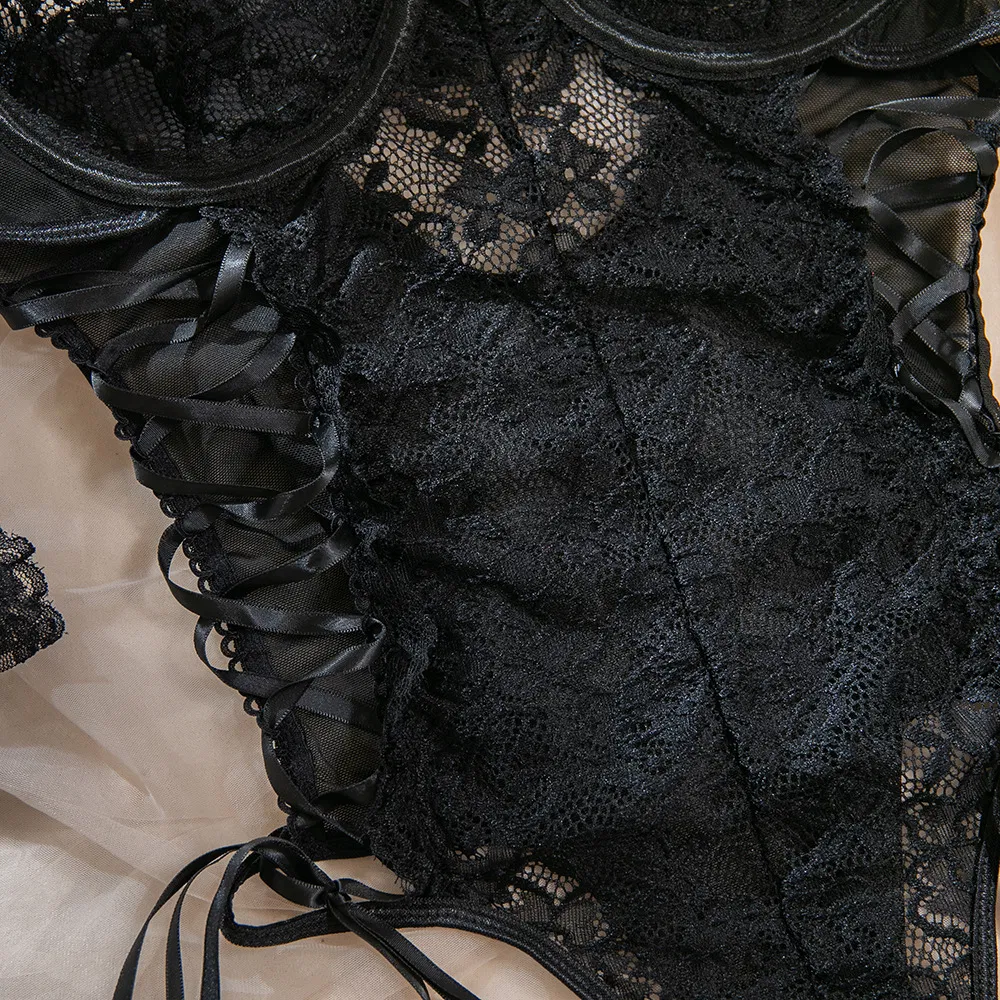 Wholesale Hollow out One Piece Underwear Set Sexy Embroidered Lace Woman Lingerie