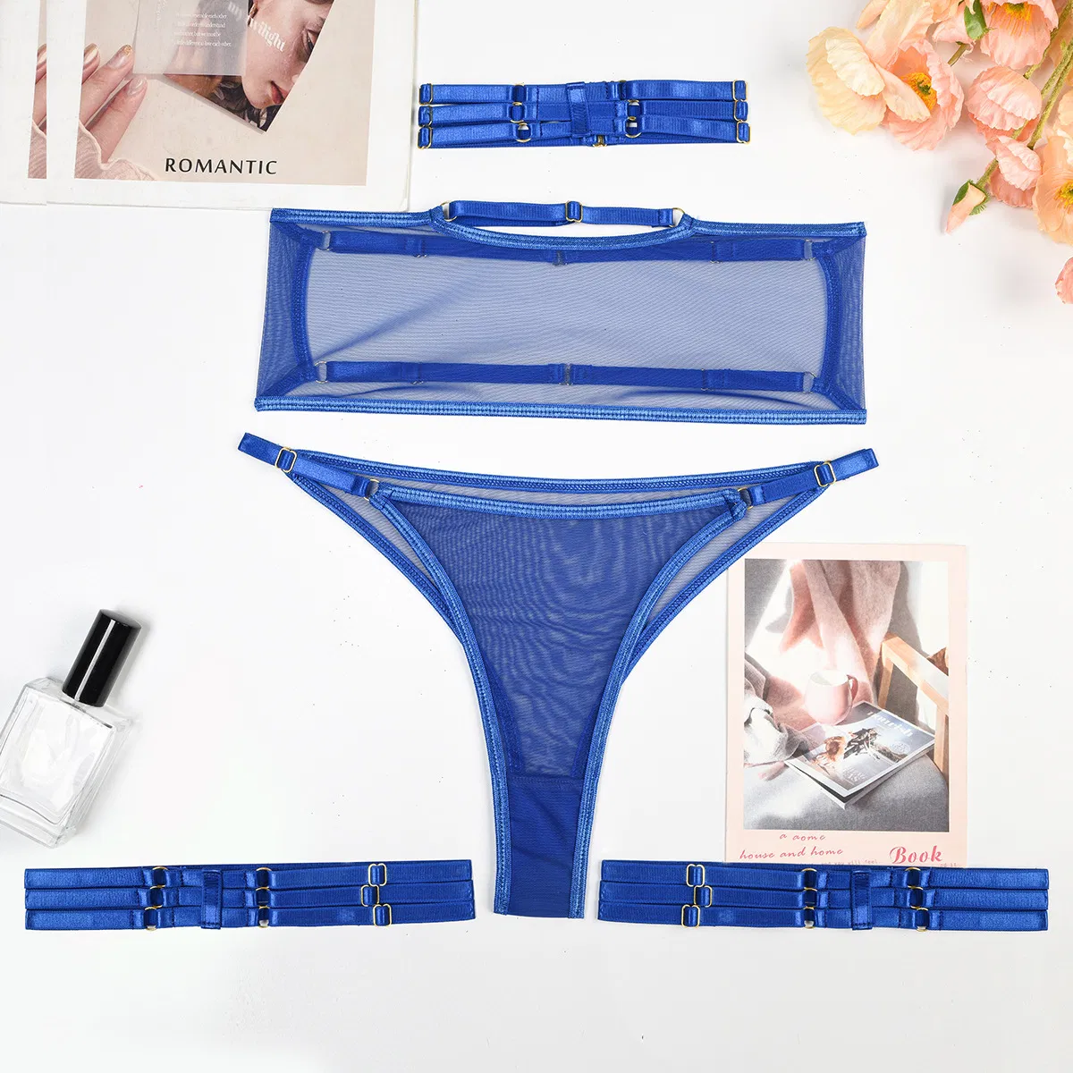 Sexy Ultra-Thin Solid Color Woman Underwear Set Hot Sell Elastic Mesh Perspective Lingerie