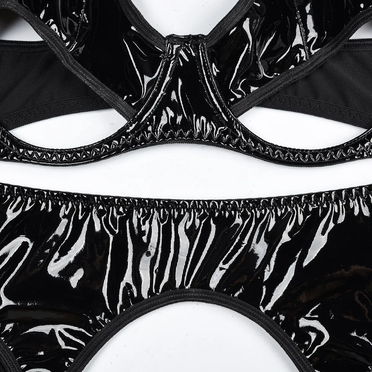 Hot-Selling Erotic Garter Belt Woman Bra Set Sexy Hollow out See-Through PU Lingerie