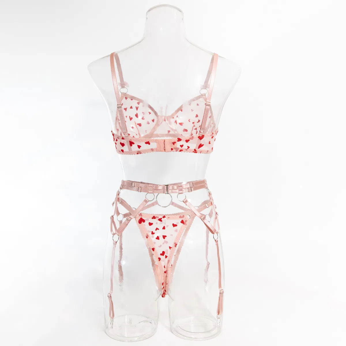Sexy See-Through Women Bra Set with Embroidery New Red Heart Pattern Lingerie Set