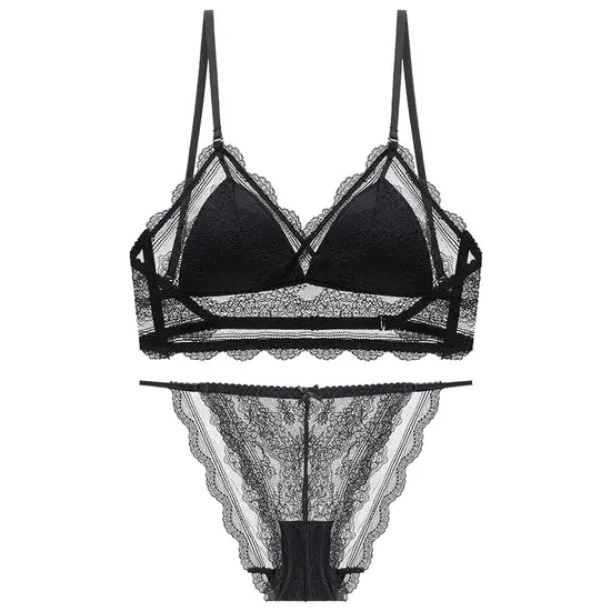 Wholesale Underwear French U-Shaped Triangular Cup Lace Ultra-Thin Romantic for Women Soft Sexy Bra Set Lingerie