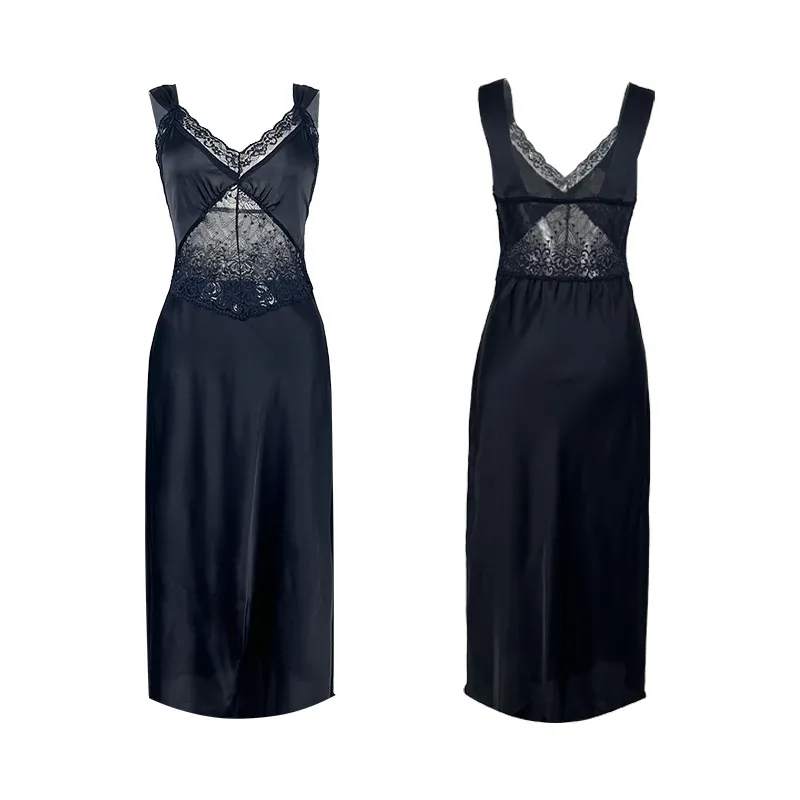 Sexy See Through Mesh Dress Sleepwear Hot Selling Embroidered Lace Suspender Woman Nightwear