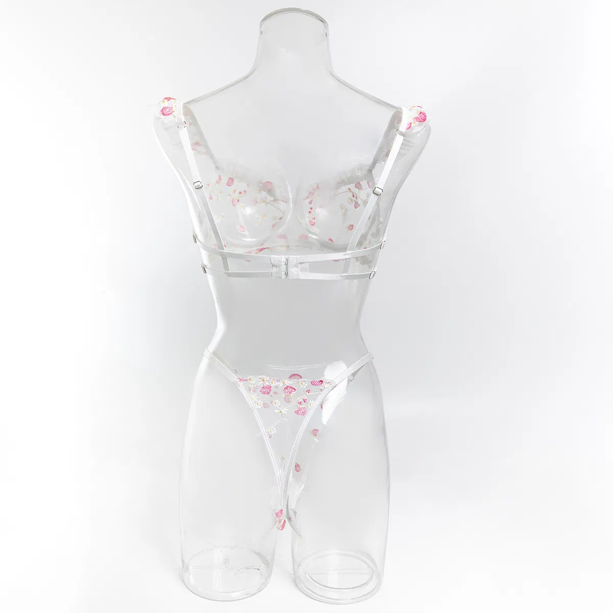 Sexy Ultra-Thin Perspective Mesh Underwear Set Wholesale Embroidered Flower Lingerie