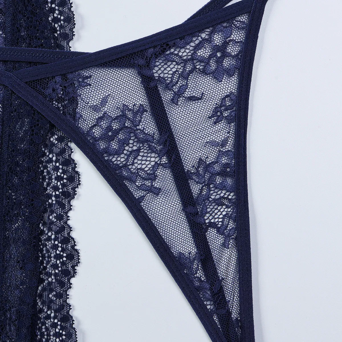 Sexy Neck Hanging Embroidered Lace Underwear Set Sexy See-Through Mesh Woman Lingerie