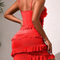 Sexy Layered Ruffles See-Through Women's Sleepwear Hot Sale Solid Color Dress Nightwear