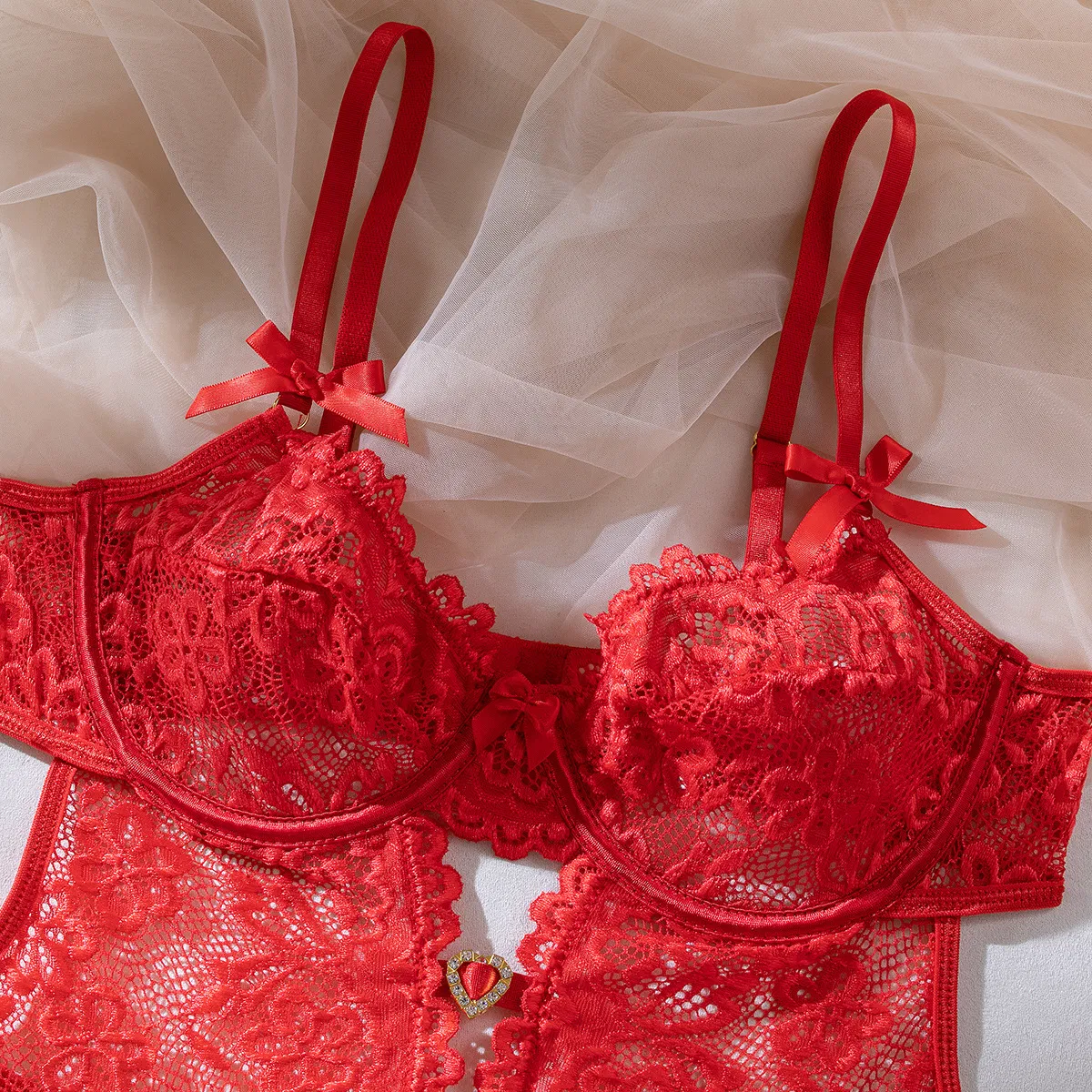 Wholesale Hollow out Underwear Set with Skirt Sexy Transparent Mesh Lingerie