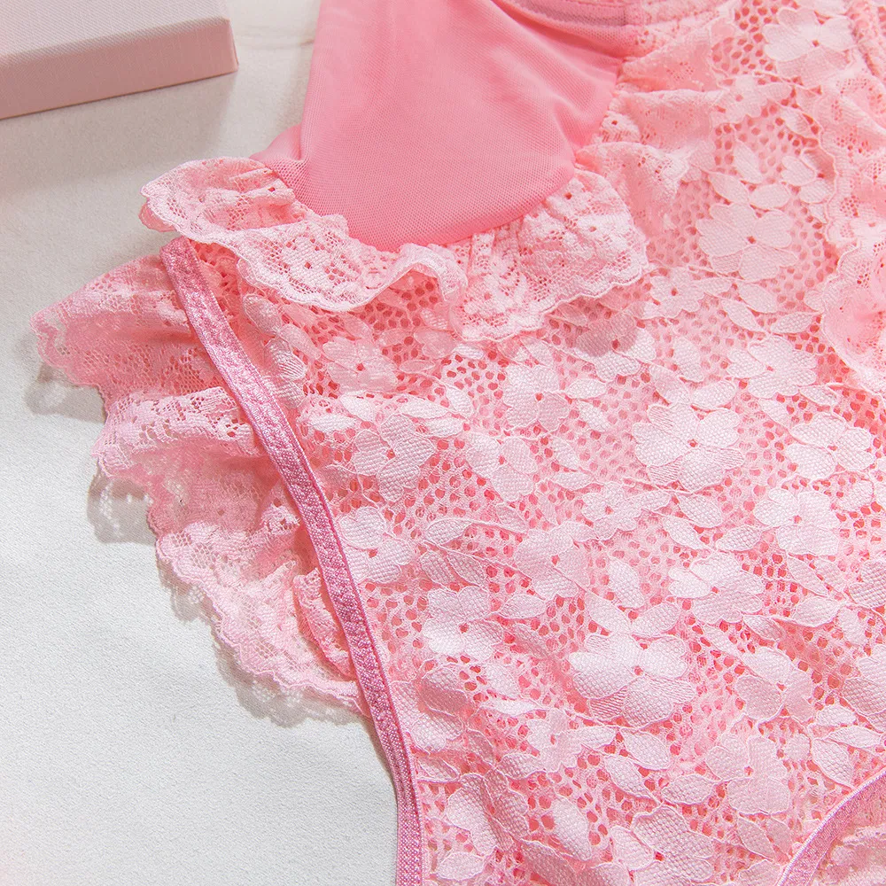 Sexy Breathable Transparent Mesh Underwear Set Wholesale Embroidery Lace Woman Lingerie