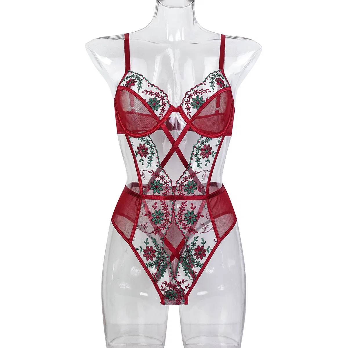 New Arrivals See-Through Mesh Skirt Bra Set Sexy Floral Embroidered Women Lingerie