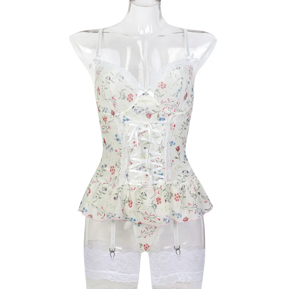 New Fashion Floral Print Transparent One Piece Bra Set Sexy Ultral-Thin Woman Lingerie