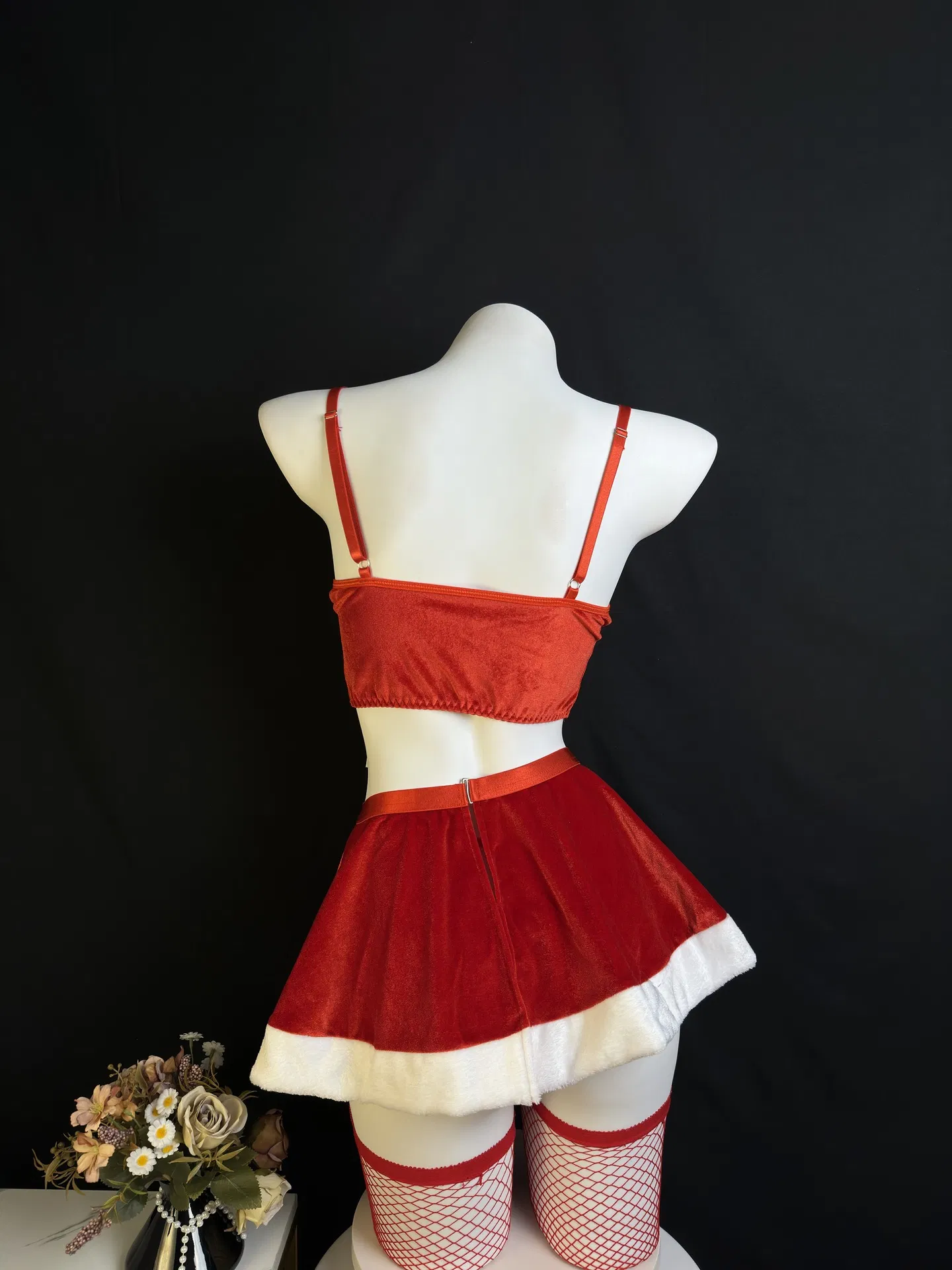 Sexy Fashion Bondage Christmas Bra Panty Set New Fashion Short Skirt Lingerie