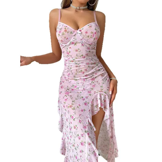 New Fashion Mesh See-Through Long Skirt Bra Set Sexy Ultral-Thin Two-Piece Woman Lingerie