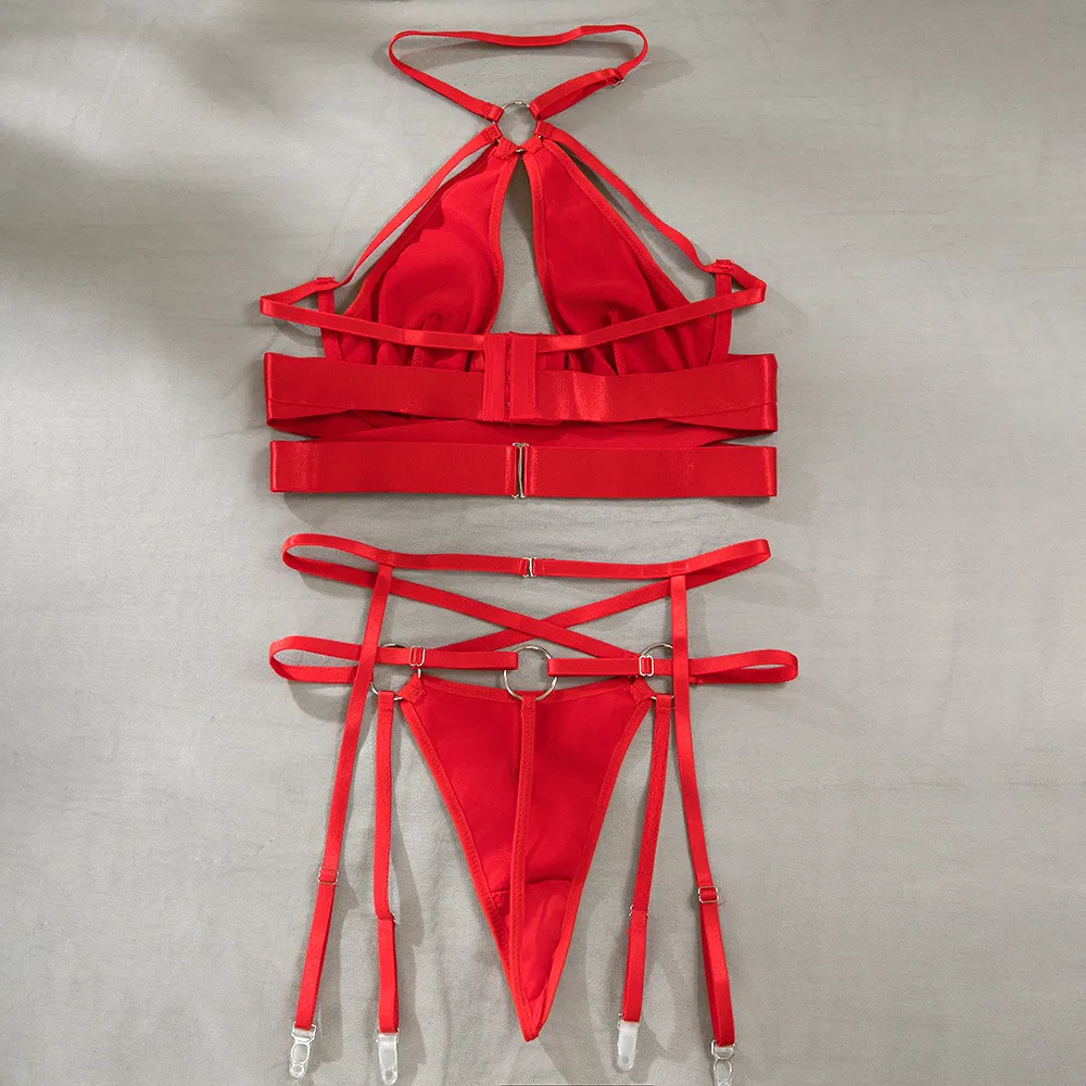 Wholesale Hollow out Woman Bra Panty Set Sexy Straps and Cross-Over Lingerie