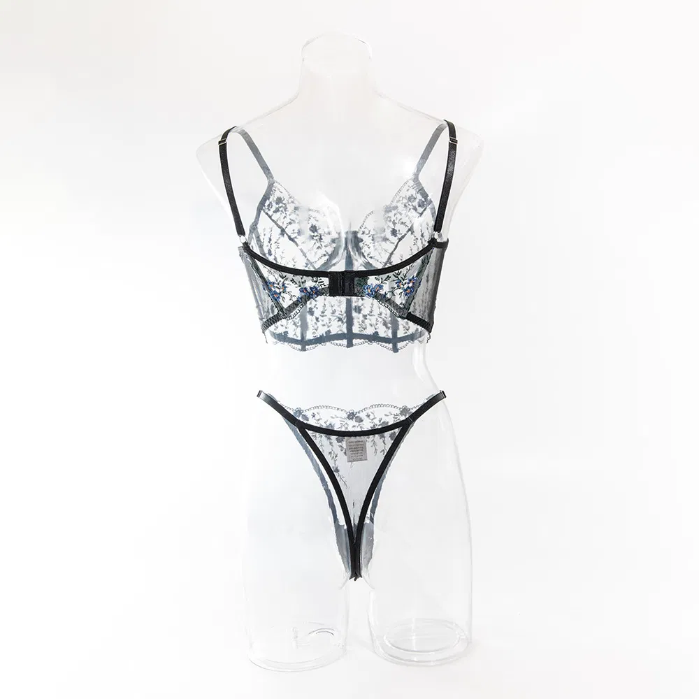 New Delicate Floral Pattern Woman Bra Set Sexy See-Through Two Piece Lingerie