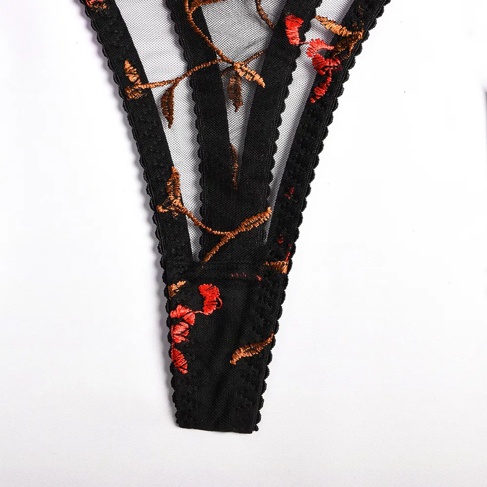 Wholesale Erotic Flowers Embroidery Lace Woman Bra Set Sexy High Quality Transparent Lingerie