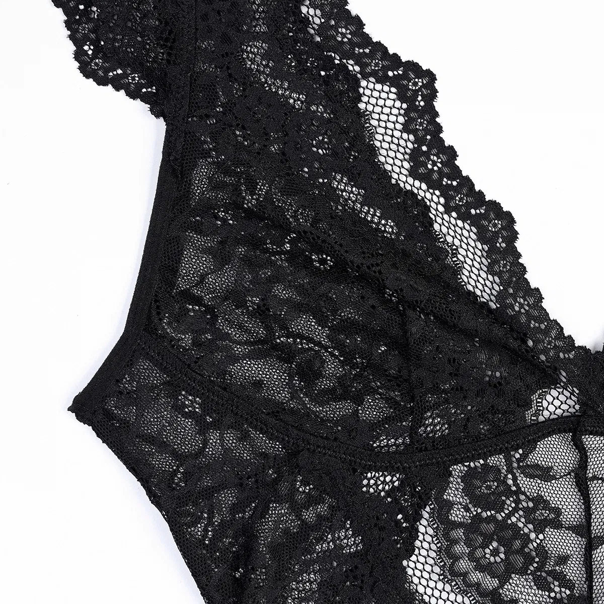 Sexy See-Through Mesh One Piece Underwear Set New Fashion Backless Embroidery Lingerie
