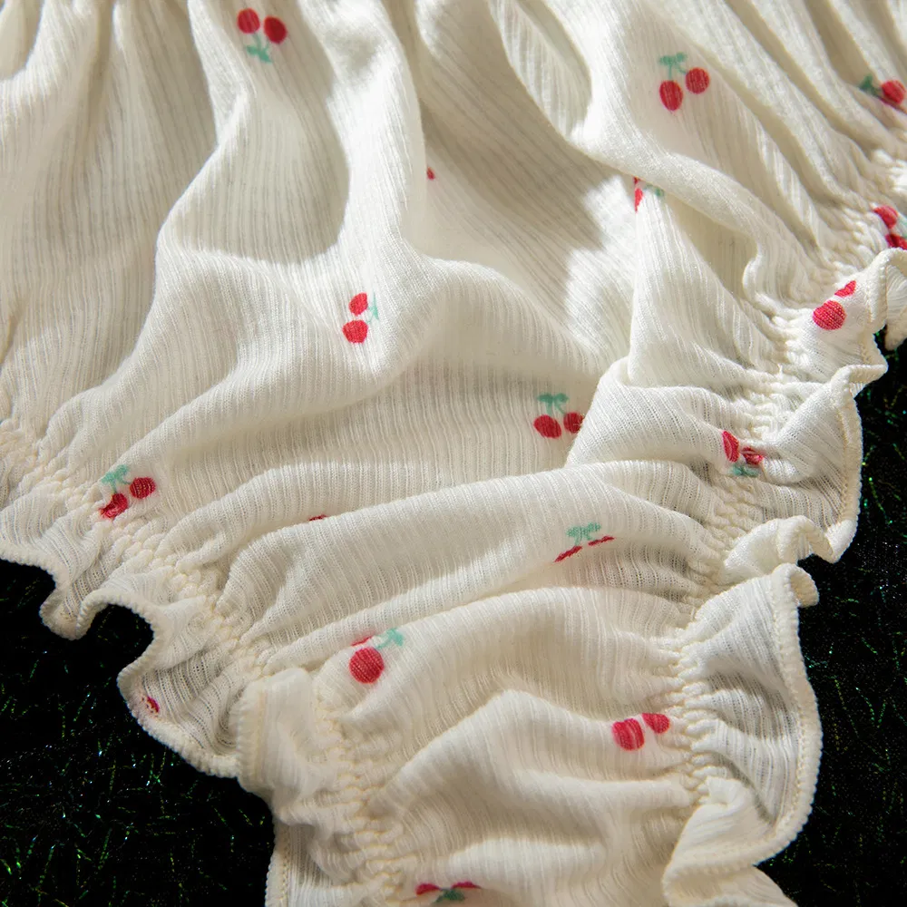 Sexy Ultra-Thin Underwear Set with Ruffles Shirring New Fashion Floral Print Woman Lingerie