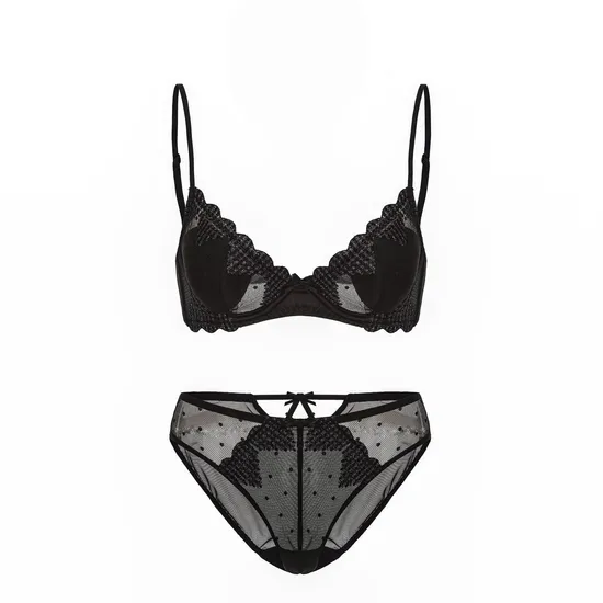 New French Mesh Embroidered Ultra-Thin Gathering Bra Set High Split Halte Underwear Sexy Lingerie