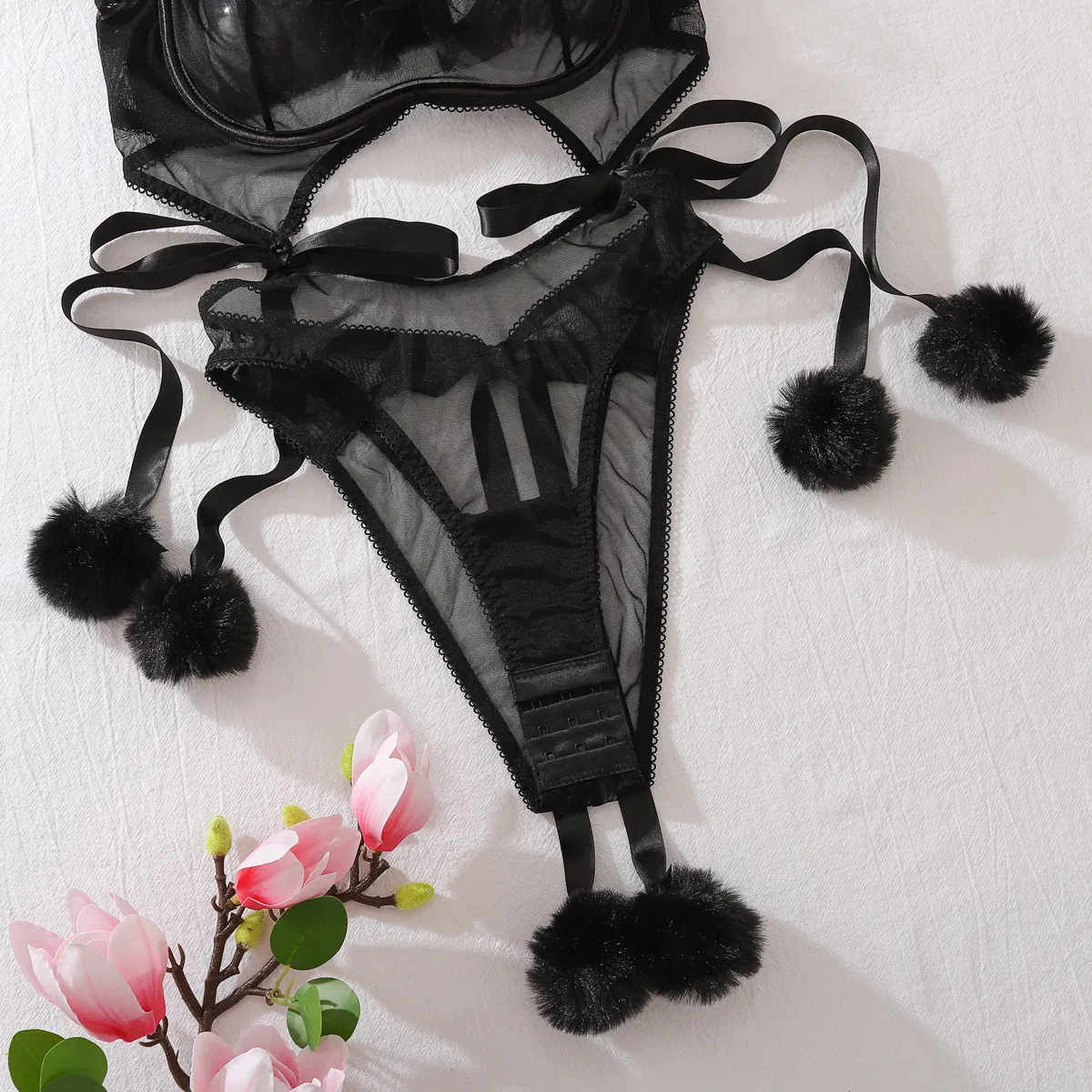 New Fashion Hollow out Woman Lingerie Sexy Transparent Ruffle Ultral-Thin Bodysuit