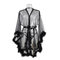 Wholesale See-Through Mesh Long Leeve Sleepwear with Fur Sexy Solid Color Woman Robe