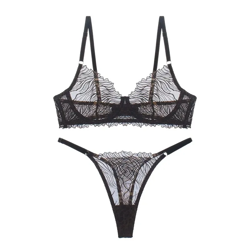 2025 Leopard Print Embroidered Lace Gathering Breathable for Women Soft Bra Breathable Ultra-Thin Set Sexy Underwear Lingerie