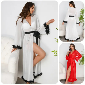 Sexy See-Through Mesh Comfortable Woman Sleepwear New Fashion Solid Color Robe