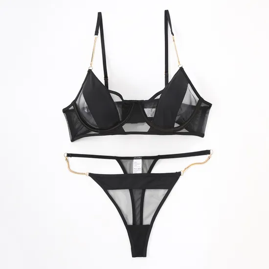 French Smooth See-Through Mesh Gathering Breathable for Women Soft Bra Breathable Ultra-Thin Thongs Set Sexy Underwear Lingerie