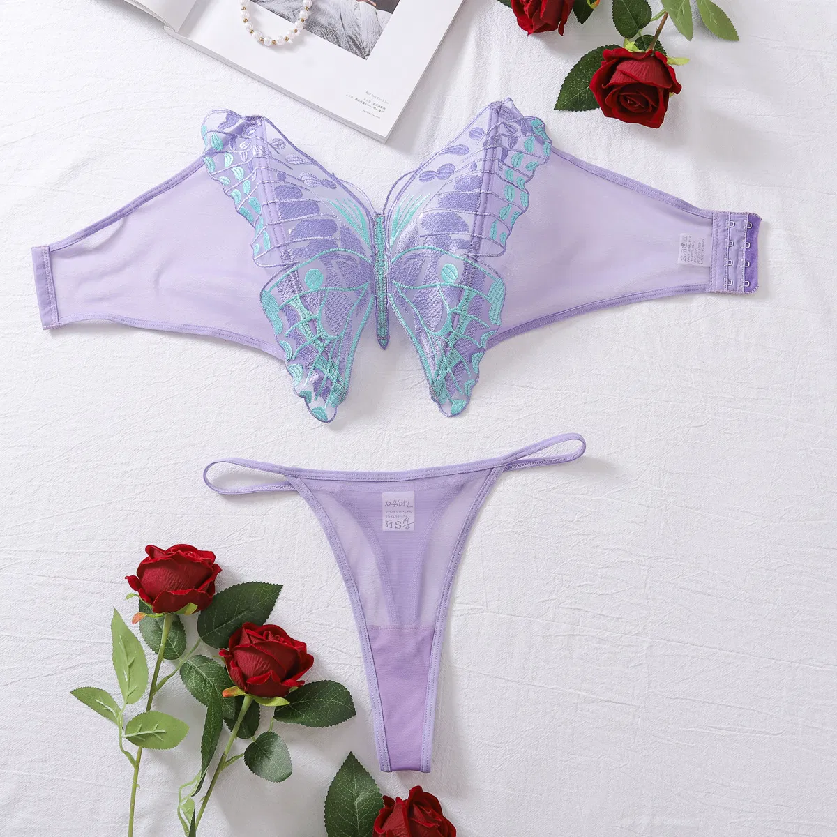 Wholesale Embroidered Perspective Mesh Bra Panty Sets Sexy Strapless Woman Two-Piece Lingerie