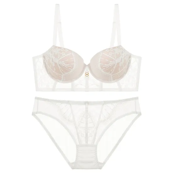 French Smooth Embroidery Lace Trim Sexy Breathable Gathering for Women Soft Bra Ultra-Thin Set Sexy Underwear Lingerie