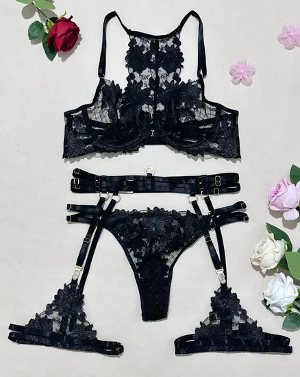 Sexy Luxury High Quality Transparent Bra Set Hot Embroidered Flower Women Lingerie