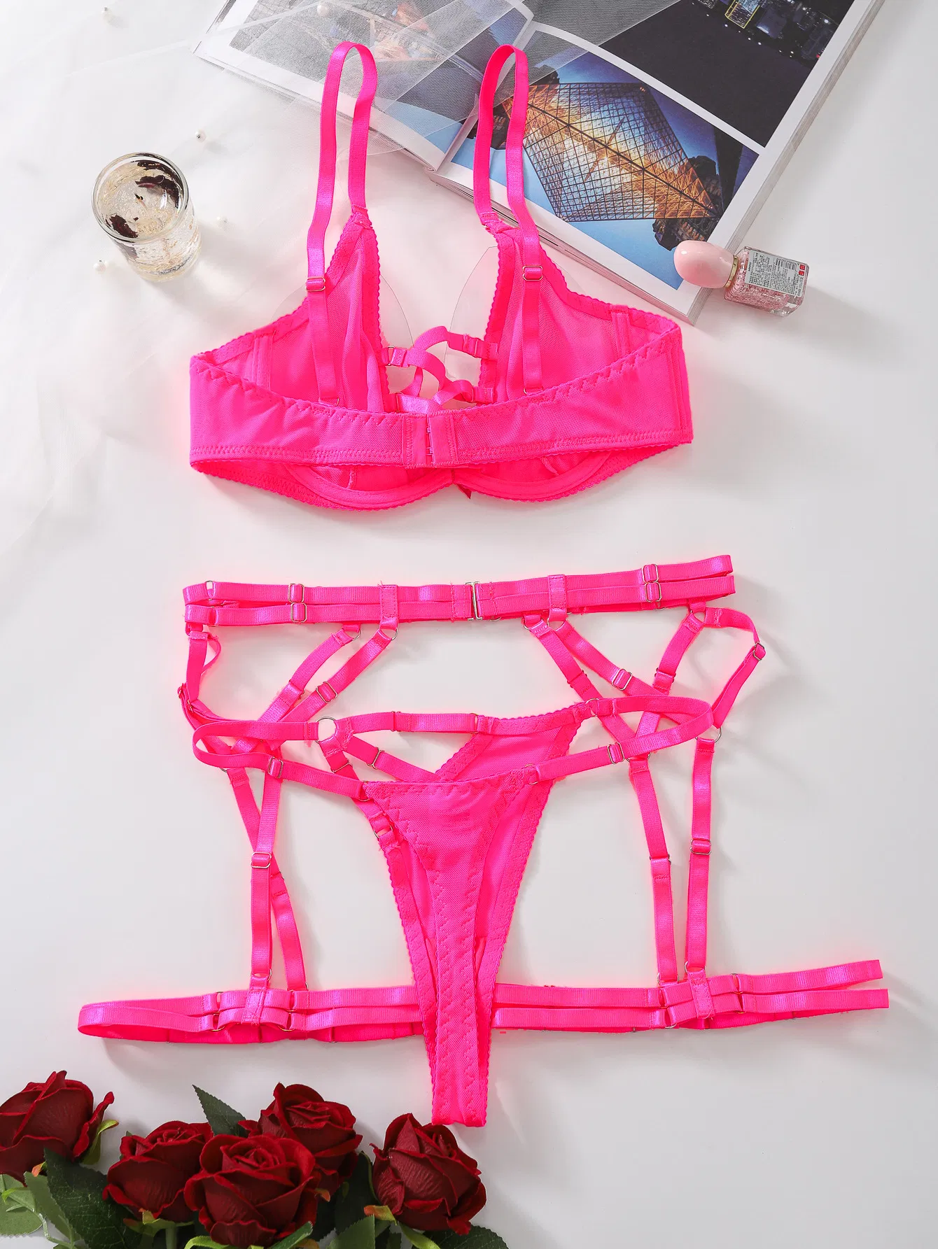 Wholesale Cross-Hollowed Underwear Set for Woman Sexy Transparent Mesh Lingerie