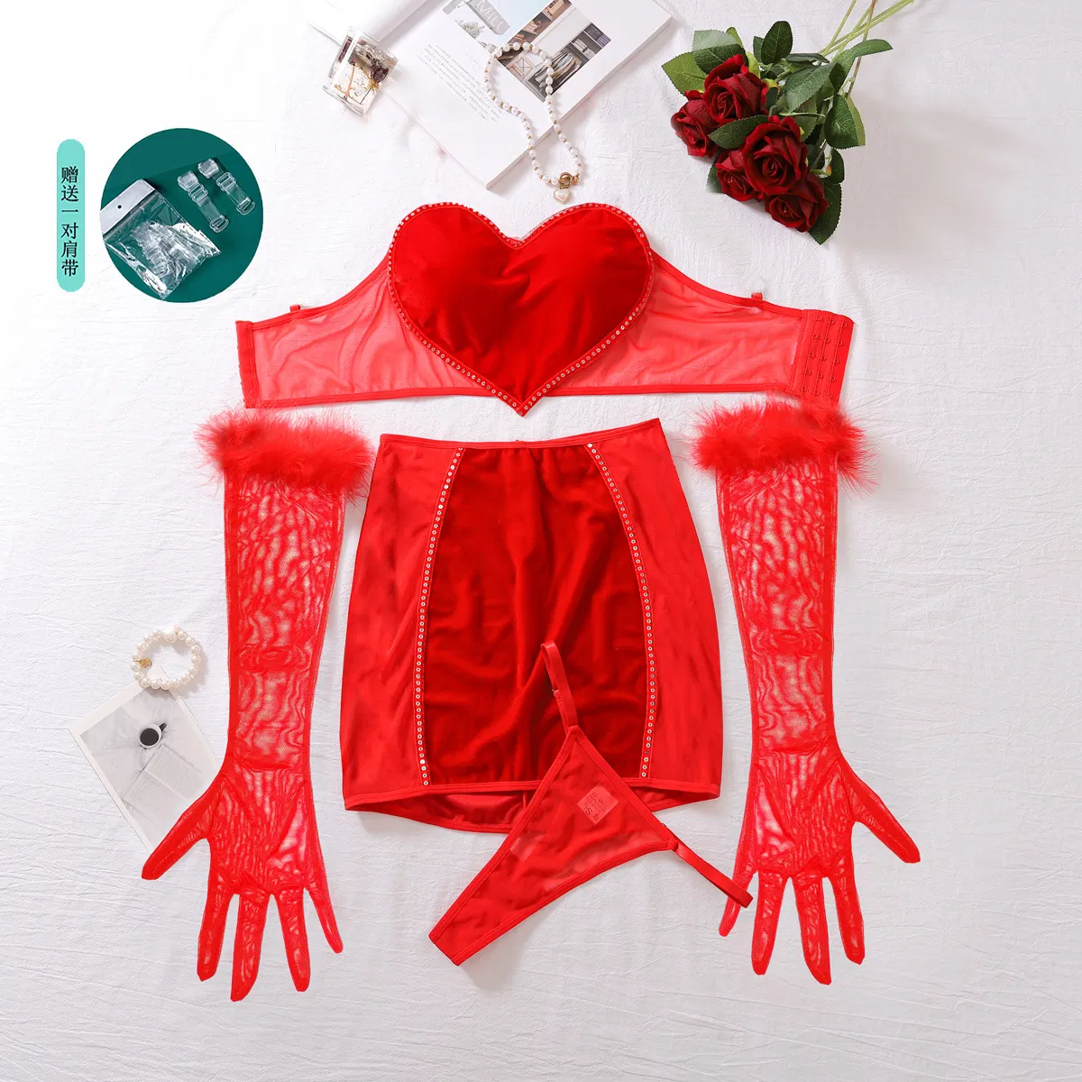Sexy Short Skirt Ultral-Thin Mesh Woman's Underwear Wholesale Heart Shape Lingerie